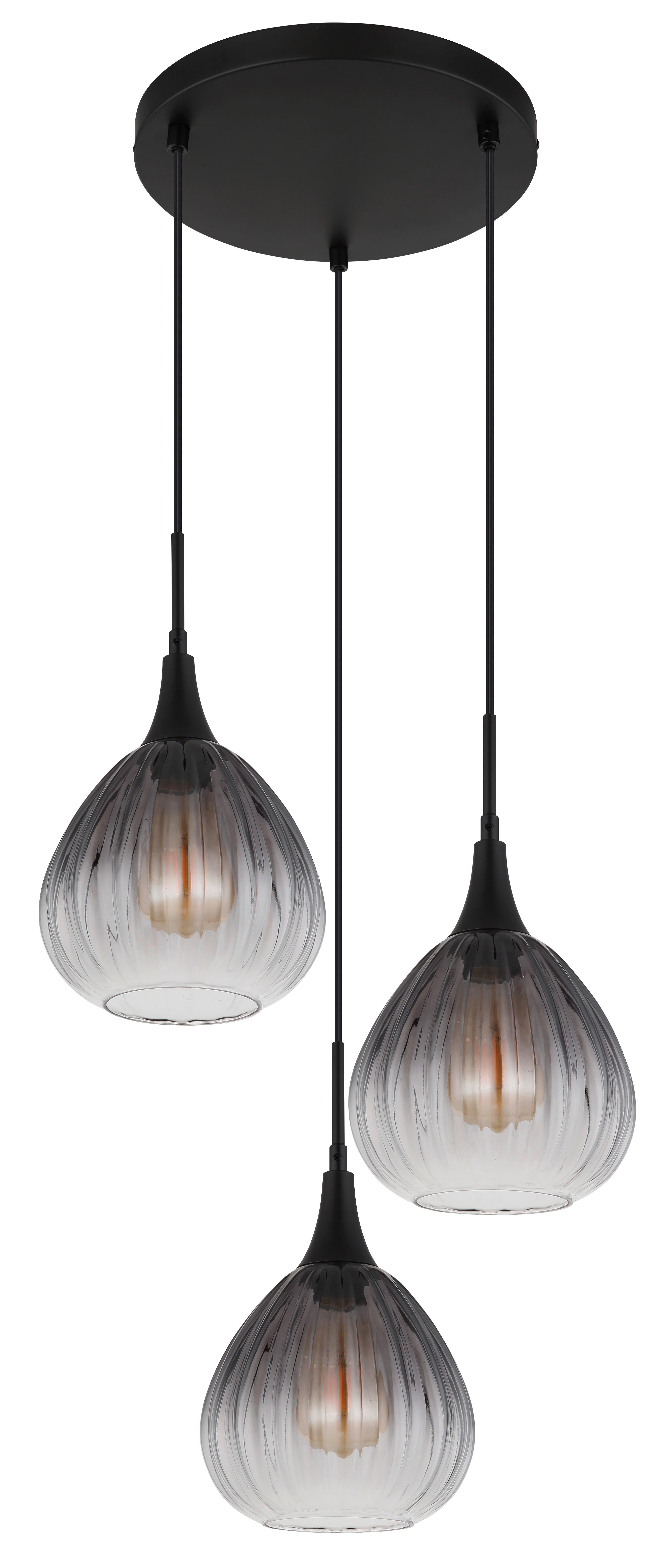 GLOBO Pendelleuchte schwarz Rauch Metall Glas H/D: ca. 120x44 cm E27 3 Brennstellen OLSEN - schwarz/Rauch (44,00/120,00cm) - GLOBO