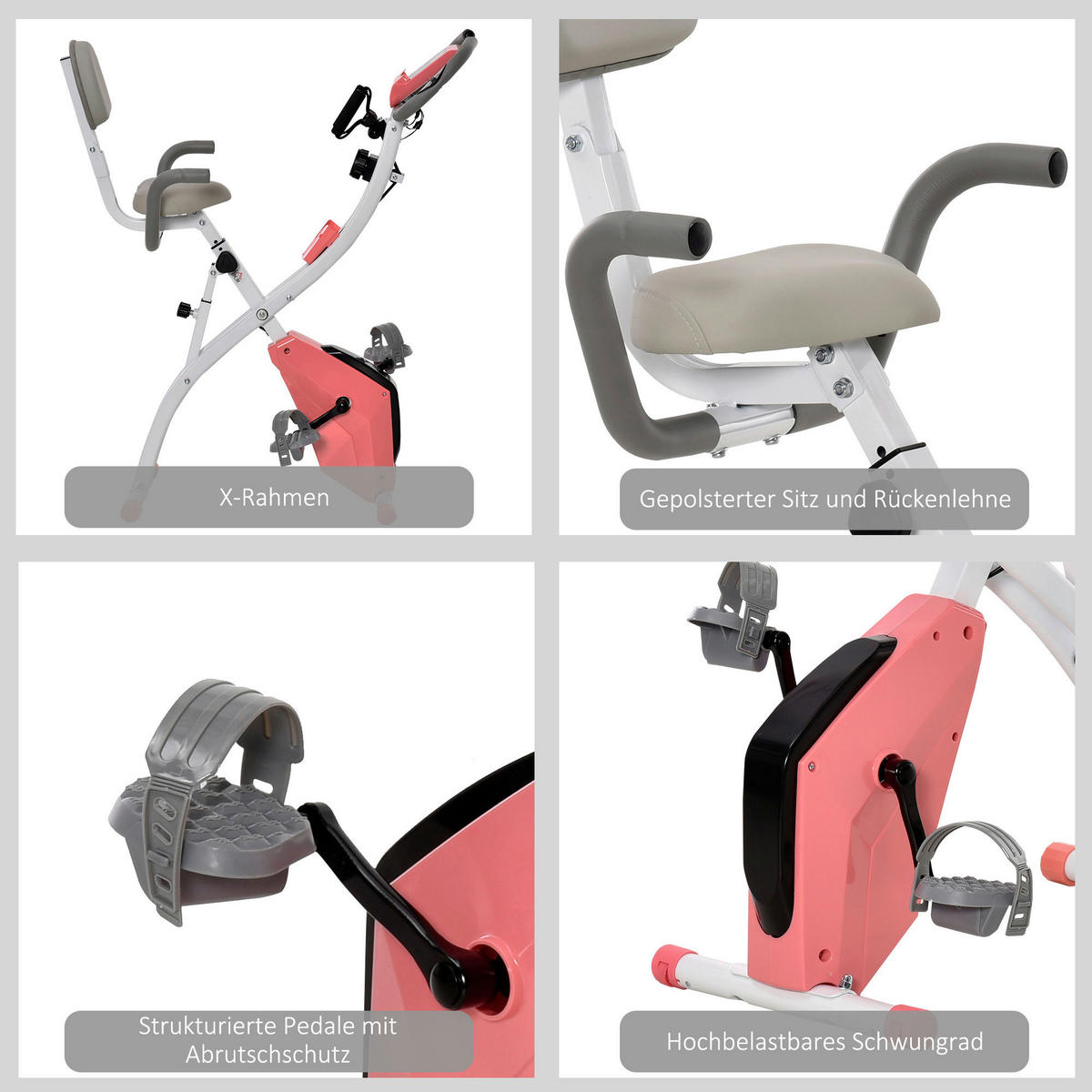 HOMCOM Fitness-Zubehör rosa Polypropylen B/H/L: ca. 51x97x115 cm Heimtrainer - weiß/rosa (115,00/51,00/97,00cm) - HOMCOM
