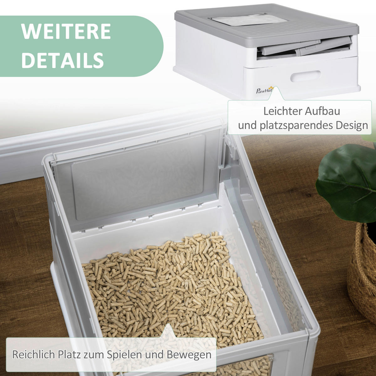 PawHut Katzen-Zubehör grau Edelstahl B/H/L: ca. 35,5x47,5x36,7 cm Katzentoilett - weiß/grau (36,70/35,50/47,50cm) - PawHut