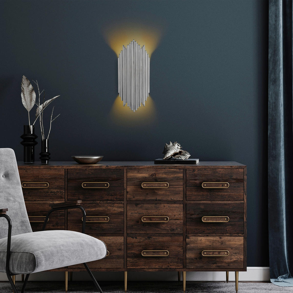 Opviq Wandleuchte Chrom Metall B/H/L: ca. 8x40x18 cm E14 1 Brennstellen Kara - Chrom (18,00/8,00/40,00cm) - Opviq