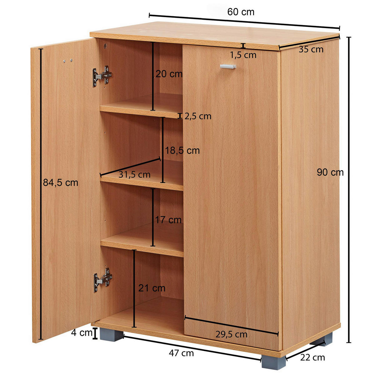 Schuhschrank buche Nachbildung silber B/H/T: ca. 60x90x35 cm Schuhschrank - buche/silber (60,00/90,00/35,00cm) - Wohnling