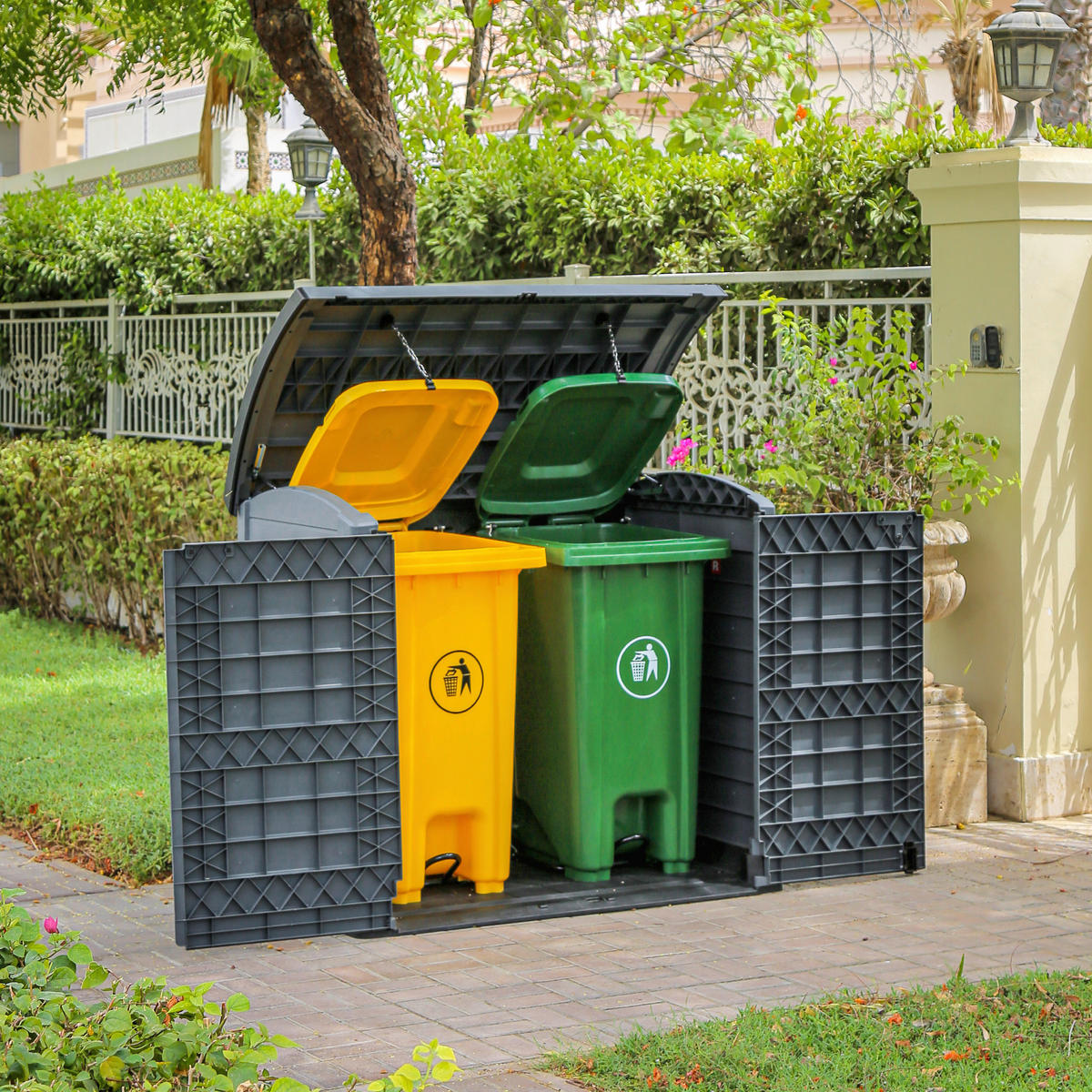 VCM Mülltonnenbox 2er StoreAway grau Kunststoff B/H/L: ca. 145x125x83 cm StoreAway - grau (83,00/145,00/125,00cm) - VCM
