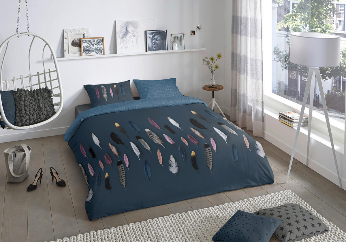 Baumwoll Bettwäsche Feathers Renforce Feathers - blau (200,00/200,00cm) - Good Morning