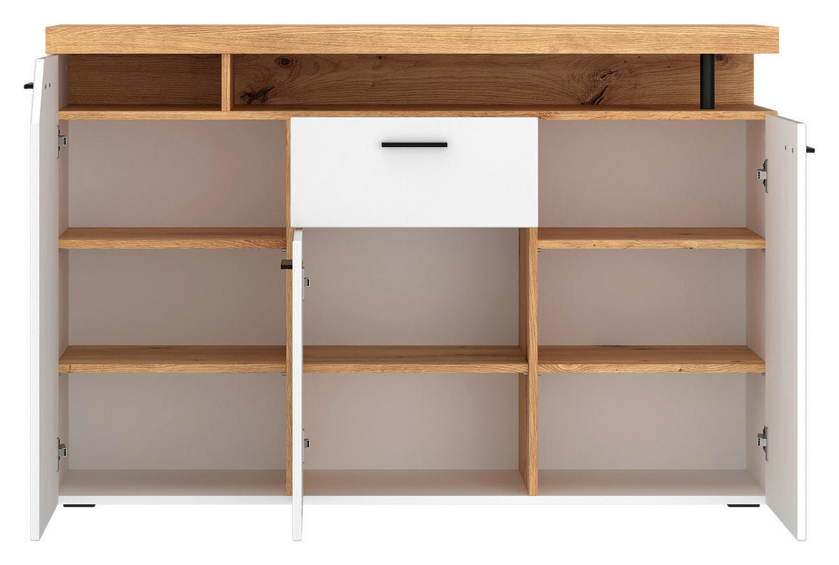 Kommode Nico weiß Eiche Artisan Nachbildung B/H/T: ca. 138x91x40 cm Nico - Eiche/weiß (138,00/91,00/40,00cm)