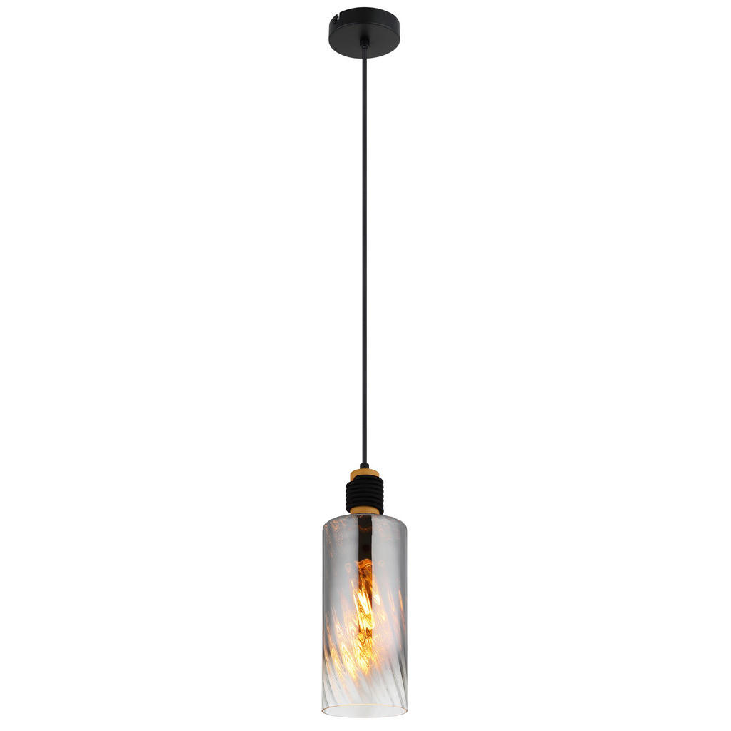 Thumbnail - GLOBO Pendelleuchte mattschwarz braun Rauch Metall Holz Glas H/D: ca. 150x12 cm E27 1 Brennstellen