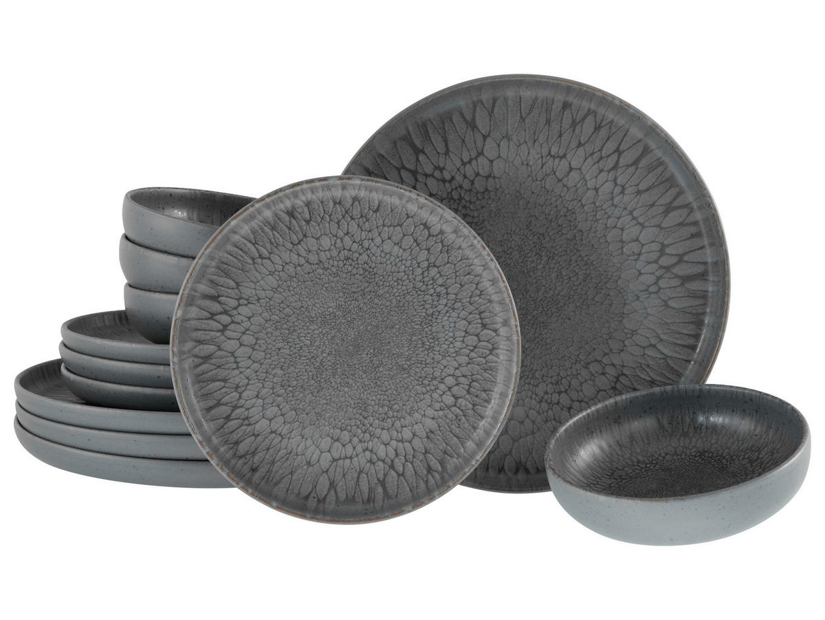 CreaTable Tafelservice Uno grau Steinzeug 12 tlg. Uno - grau - CreaTable