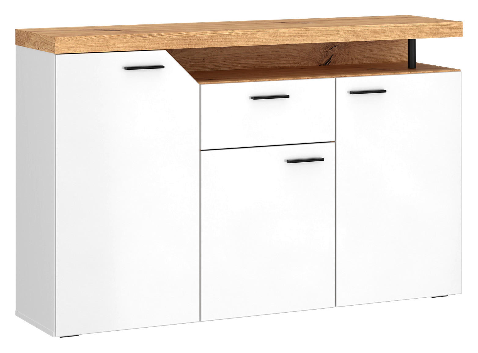 Kommode Nico weiß Eiche Artisan Nachbildung B/H/T: ca. 138x91x40 cm Nico - Eiche/weiß (138,00/91,00/40,00cm)