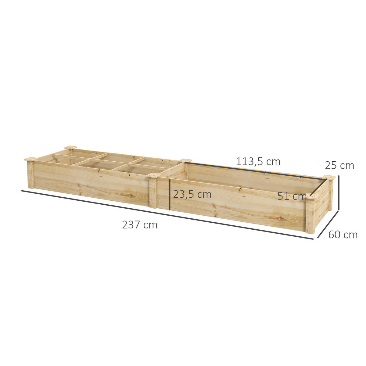 Outsunny Hochbeet natur Holz B/H/L: ca. 60x25x237 cm Hochbeet - natur (237,00/60,00/25,00cm) - Outsunny