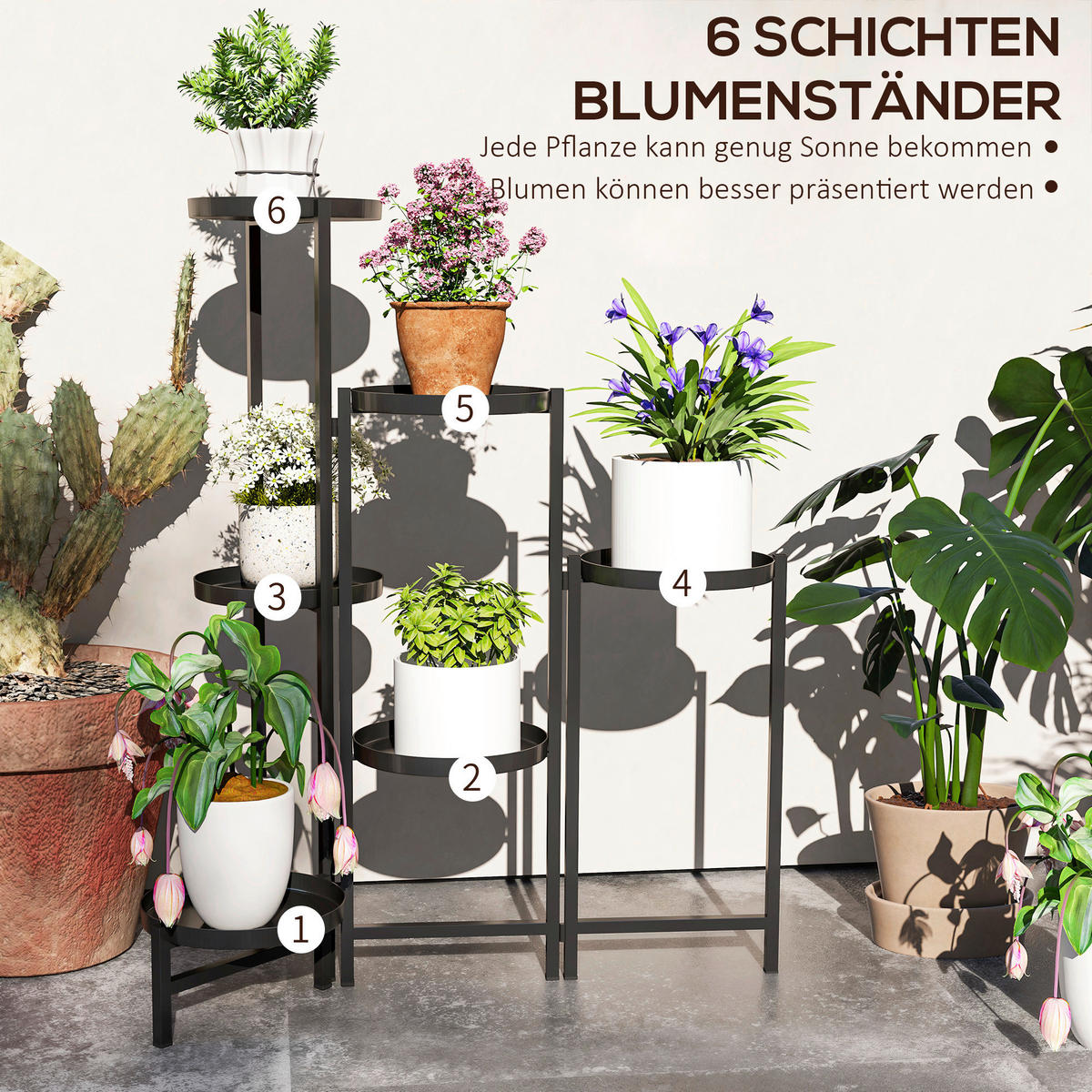 Outsunny Pflanzenständer schwarz Metall B/H/L: ca. 40x80x60 cm Pflanzenständer - schwarz (60,00/40,00/80,00cm) - Outsunny
