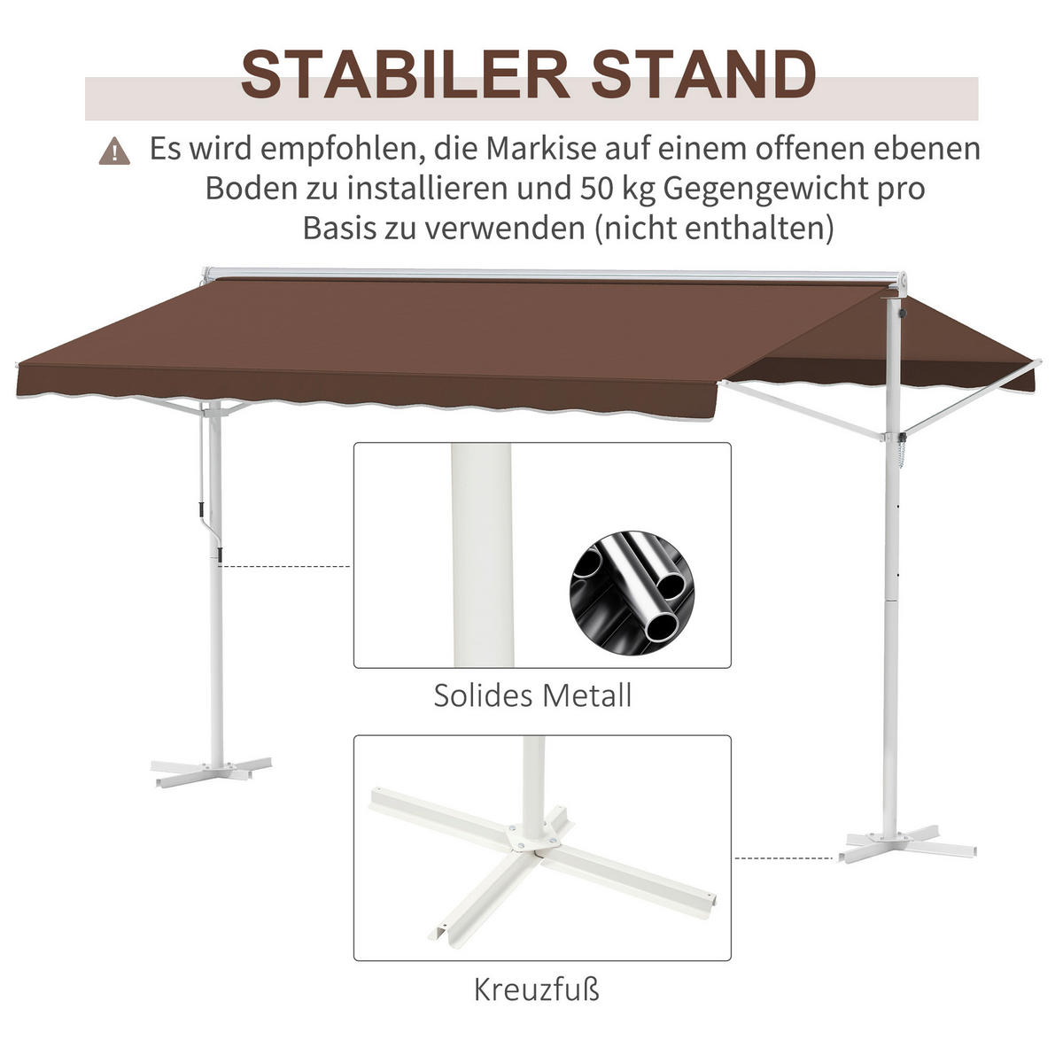 Outsunny Markise braun B/H/L: ca. 298x395x255 cm Standmarkise - braun (255,00/298,00/395,00cm) - Outsunny