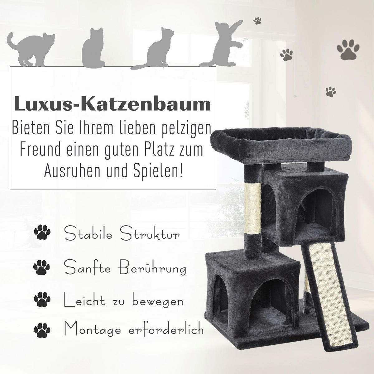 PawHut Kratzbaum dunkelgrau Spanplatte B/H/L: ca. 39x83x59 cm Kratzbaum - dunkelgrau (59,00/39,00/83,00cm) - PawHut
