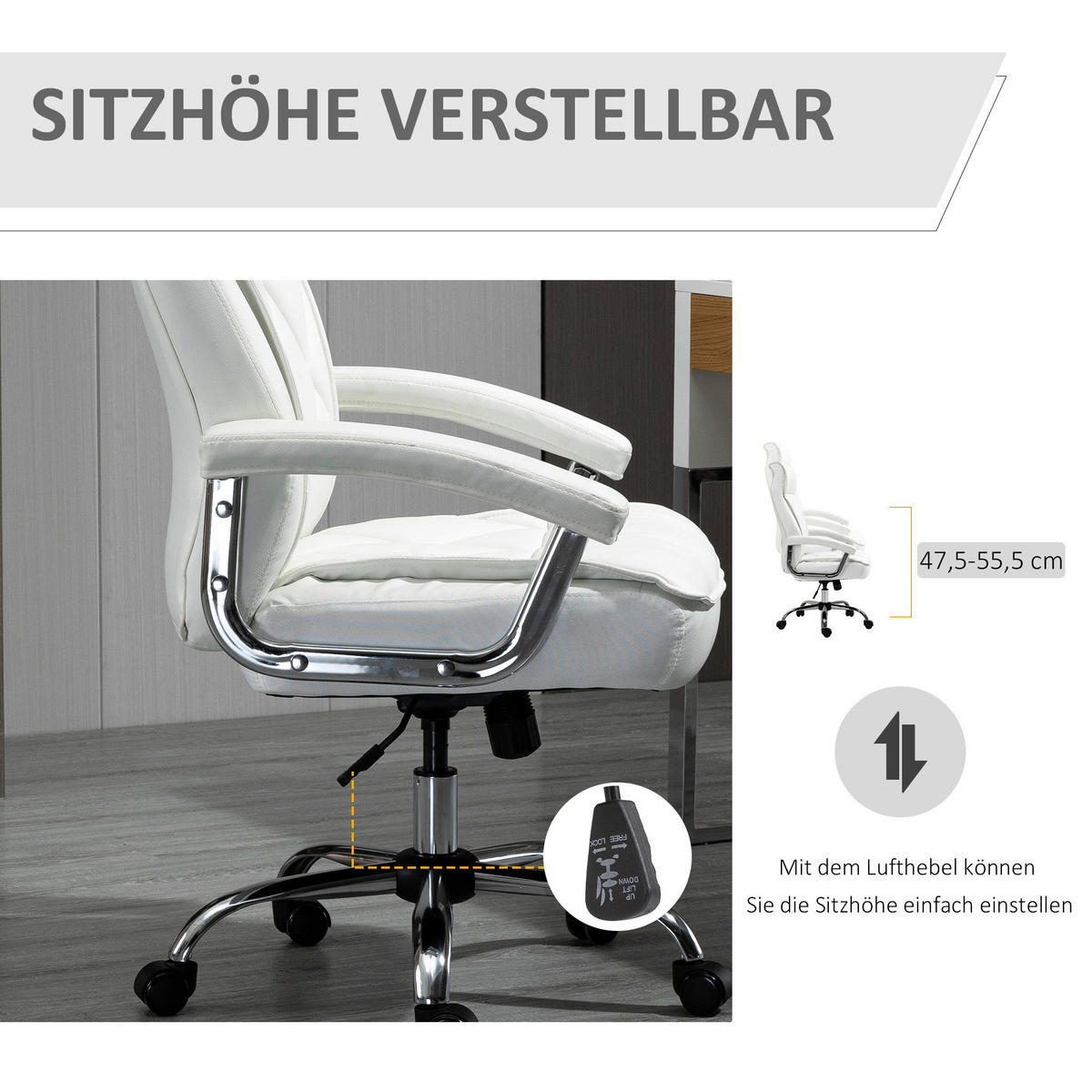 Drehstuhl 921-473WT weiß 921-473WT - weiß (66,00/121,00/69,00cm) - Vinsetto