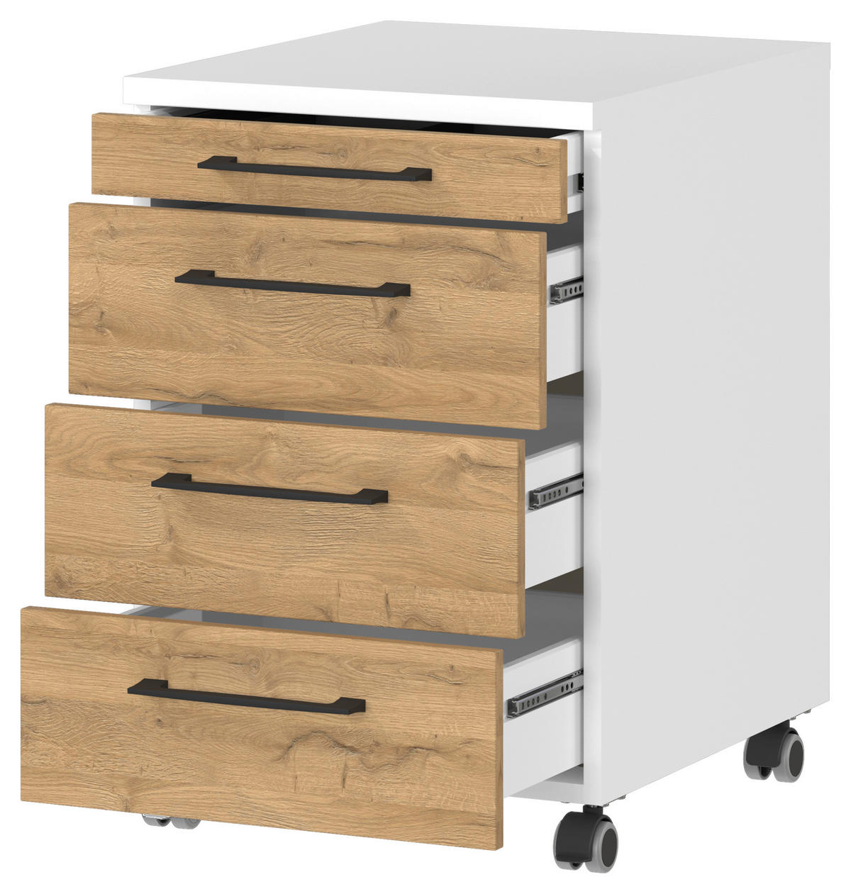 Rollcontainer 4251-559 Eiche Grand-Son Nachbildung weiß B/H/T: ca. 42x61x49 cm 4251-559 - Eiche/weiß (42,00/61,00/49,00cm) - Germania