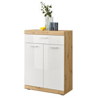 Schuhkommode Nola Eiche Artisan Nachbildung weiß Hochglanz B/H/T: ca. 80x111x38 cm Nola - Eiche/weiß (80,00/111,00/38,00cm)