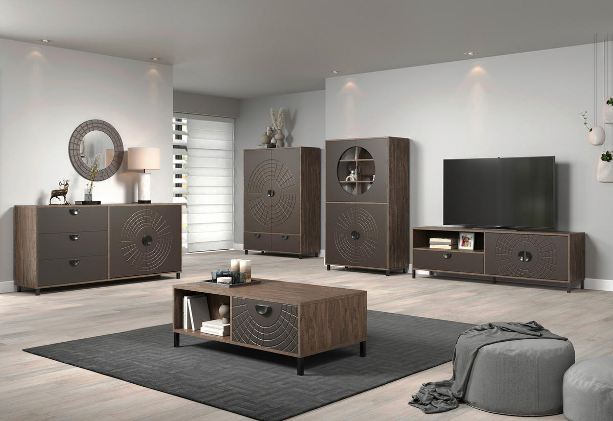 Lowboard Fusion Eiche dunkel Nachbildung bronze Optik B/H/T: ca. 183x55x40 cm Fusion - Eiche/bronze (183,00/55,00/40,00cm)