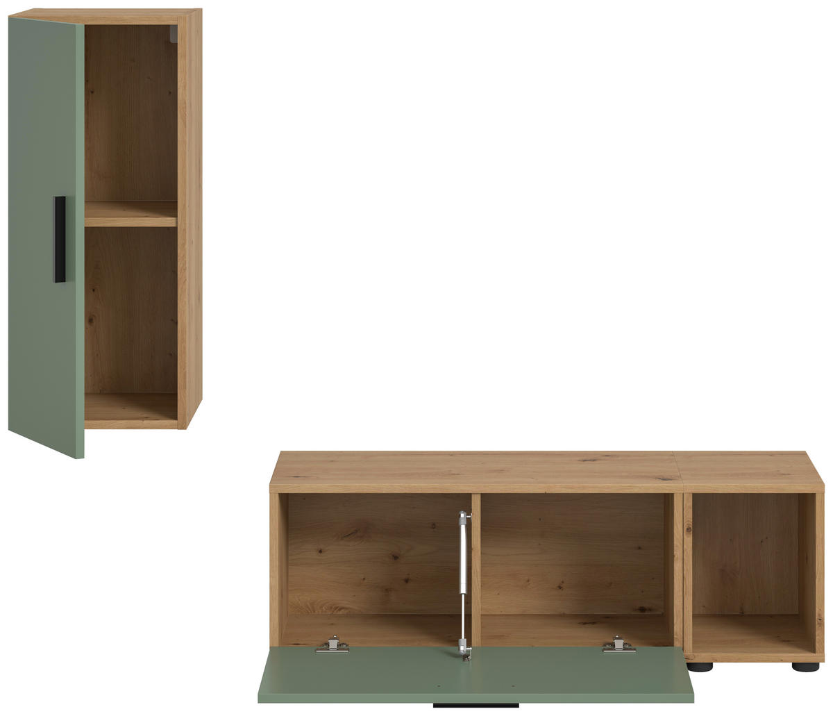Wohnwand-Set TheOne Eiche Artisan Nachbildung grün B/H/T: ca. 75x32x34 cm TheOne - Eiche/grün (75,00/32,00/34,00cm)