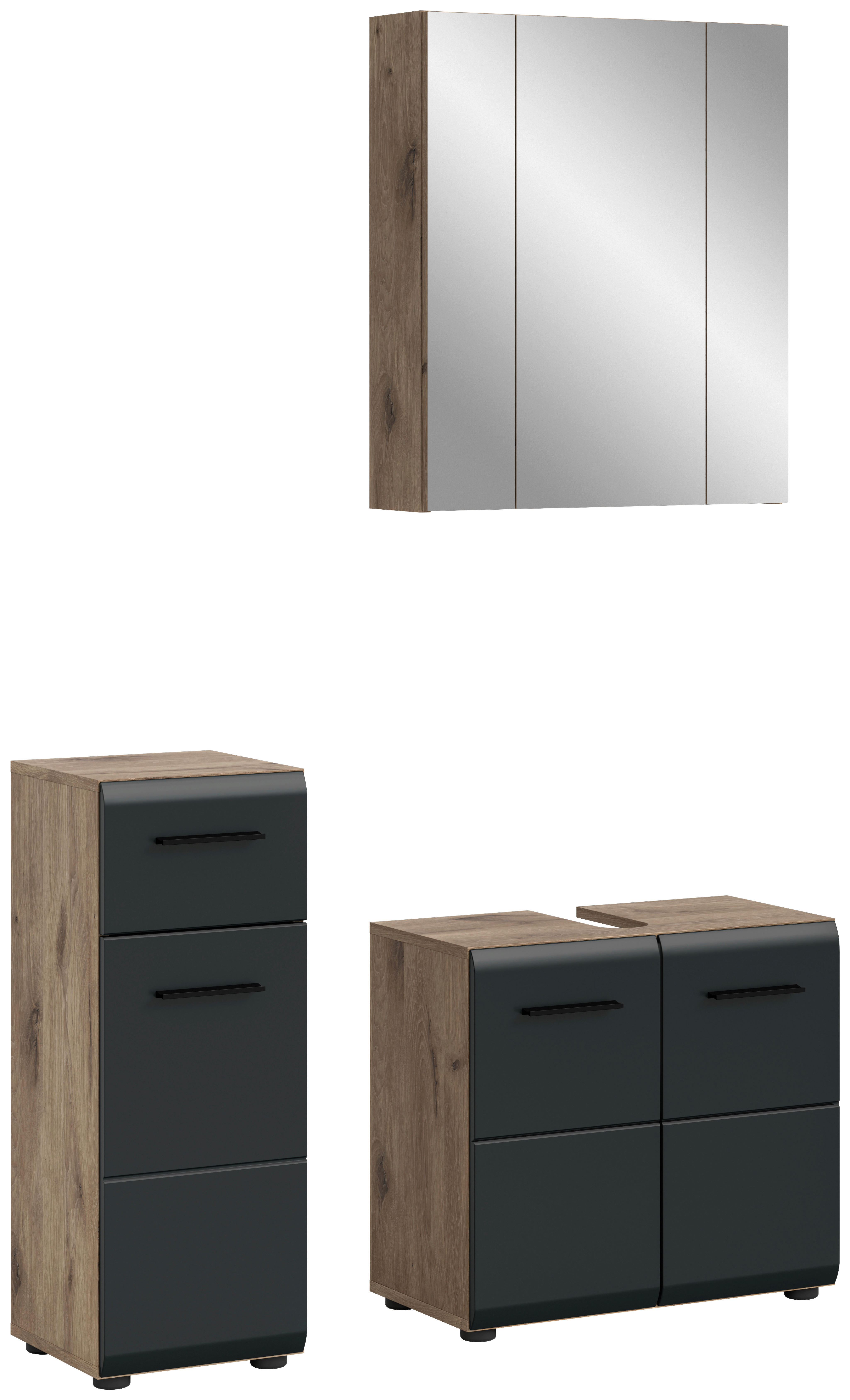 Badezimmer-Set Ice Nox Oak Nachbildung schwarz matt B/H/T: ca. 105x185x30 cm Ice - schwarz (105,00/185,00/30,00cm) - xonox.home