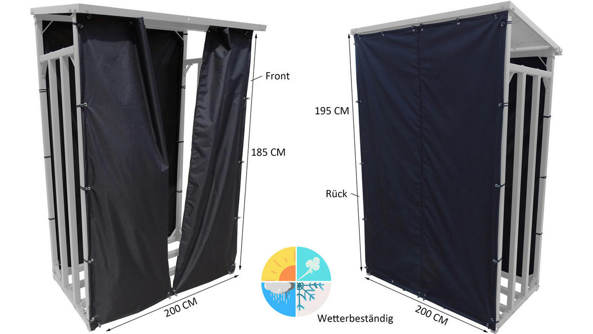 Grasekamp Schutzhülle für Kaminholzunterstand schwarz Polyester-Mischgewebe B/H/L: ca. 70x203x200 cm Schutzhüllen_Kaminholzunterstand - schwarz (200,00/70,00/203,00cm) - Grasekamp