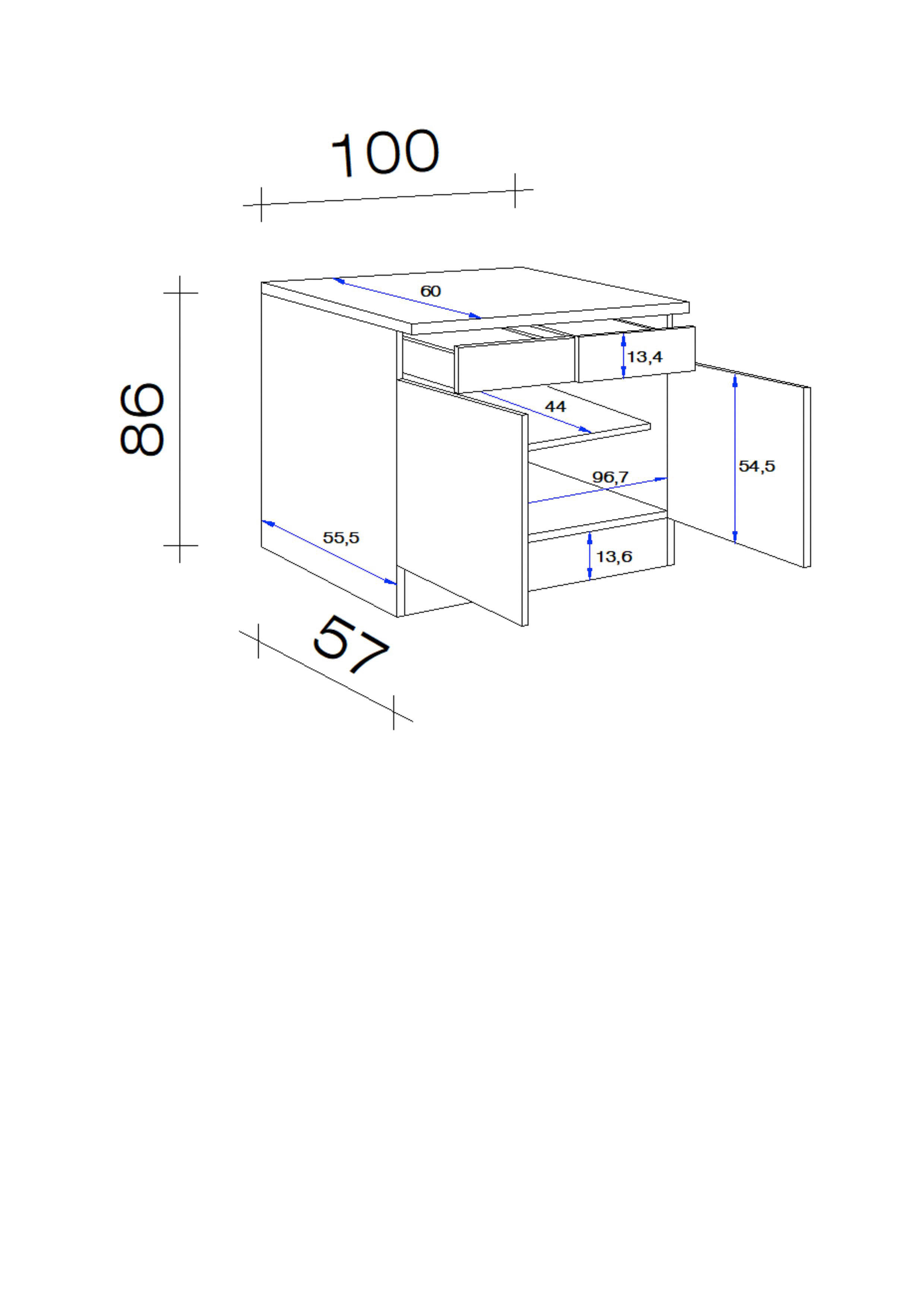 Unterschrank Vita weiß matt B/H/T: ca. 100x86x60 cm Vita - Beton/weiß (100,00/86,00/60,00cm) - Flex-Well