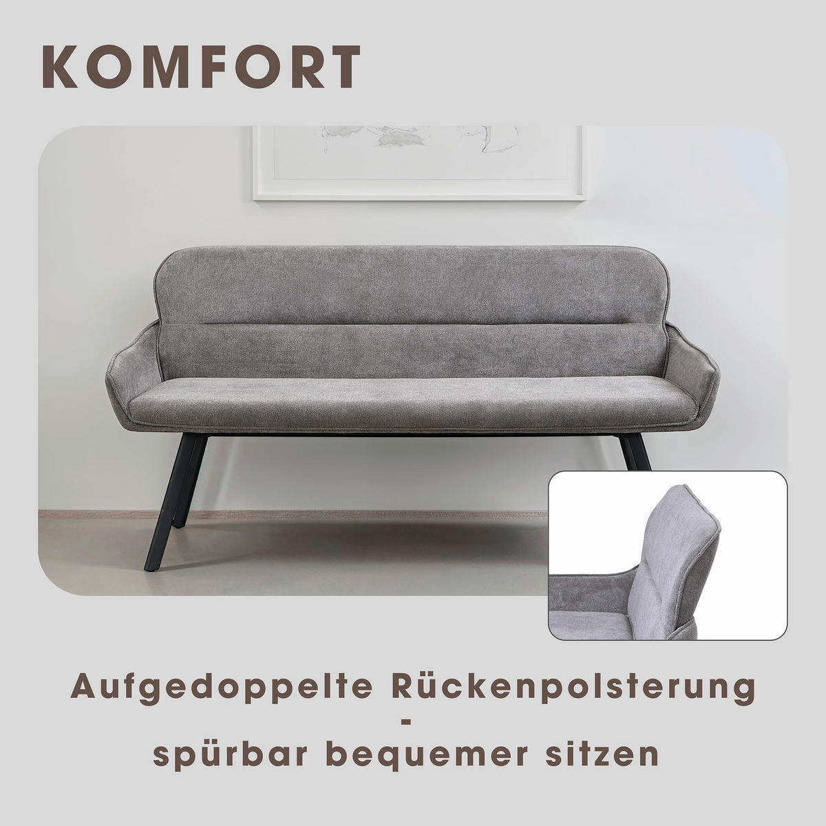 Sitzbank RICO schwarz grau Metall Stoff B/H/T: ca. 160x90x62 cm RICO - schwarz/grau (160,00/90,00/62,00cm) - byLIVING