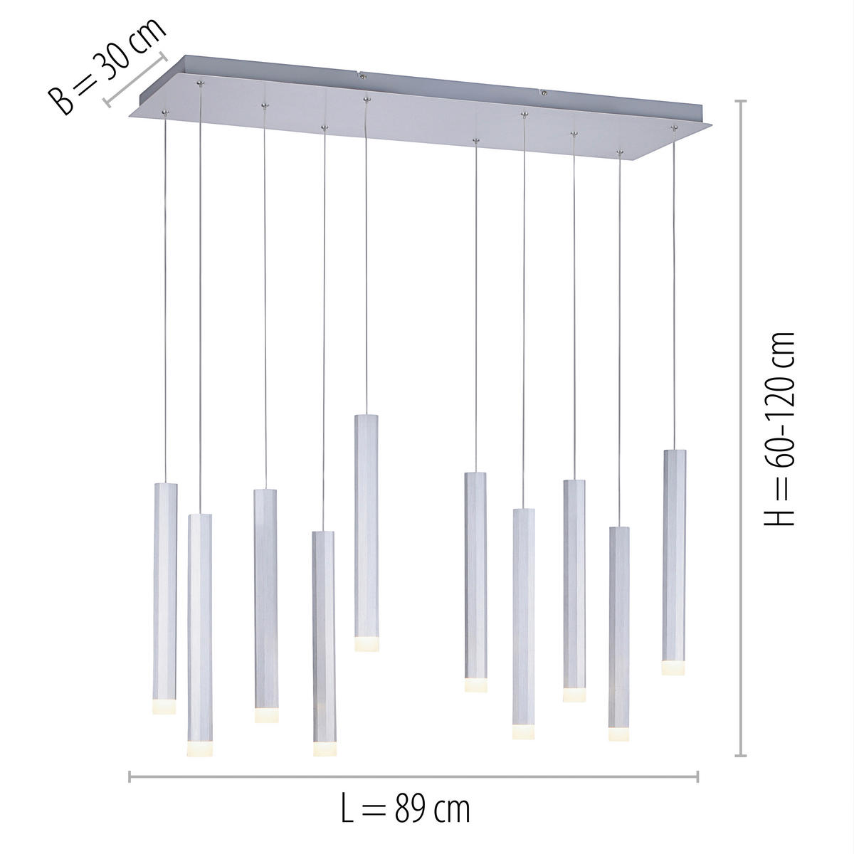 Just Light LED-Pendelleuchte BRUNO 15206-95 Alu Eisen Aluminium B/H/T: ca. 89x120x30 cm 10.0 Brennstellen BRUNO - Alu (89,00/120,00/30,00cm) - Just Light