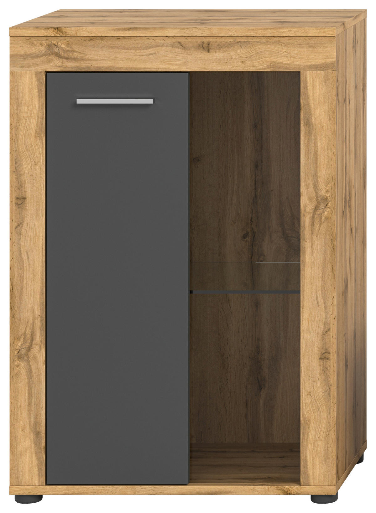 Vitrine Jam Eiche Wotan Nachbildung grau B/H/T: ca. 60x86x35 cm Jam - Eiche/grau (60,00/86,00/35,00cm) - xonox.home