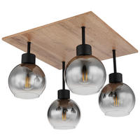 GLOBO Deckenleuchte 15656-4D schwarz natur Rauch Metall MDF Glas B/H/L: ca. 40x33,5x40 cm E27 4 Brennstellen Deckenleuchte Moitas - natur/schwarz (40,00/40,00/33,50cm) - GLOBO