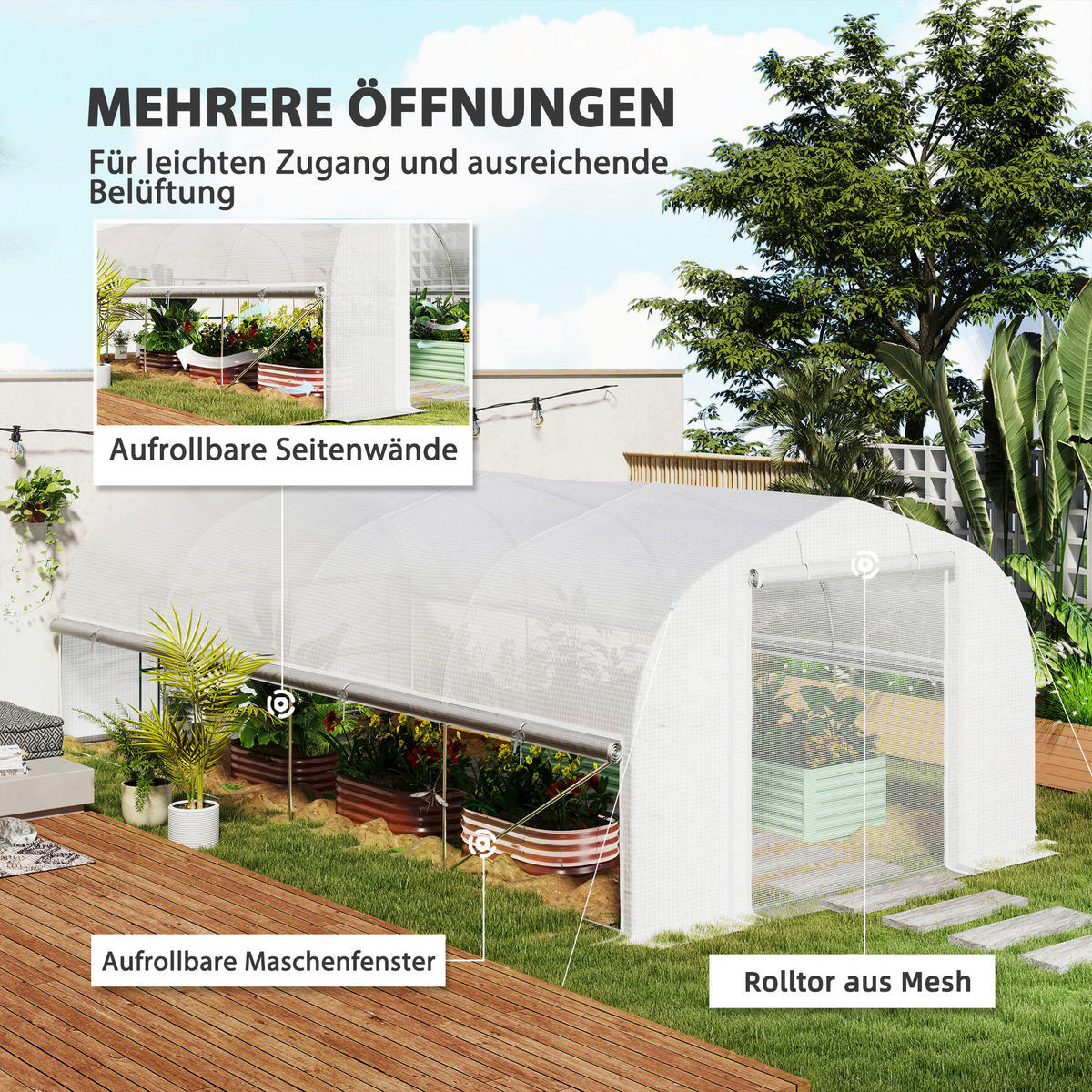 Outsunny Gewächshaus B/H/L: ca. 300x200x595 cm Gewächshaus - weiß (595,00/300,00/200,00cm) - Outsunny