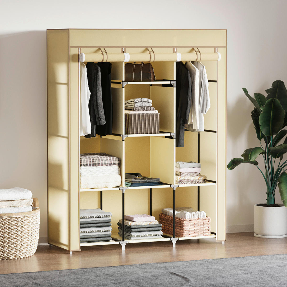 HOMCOM Kleiderschrank beige Edelstahl B/H/L: ca. 43x125x162,5 cm Stoffschrank - beige (162,50/43,00/125,00cm) - HOMCOM