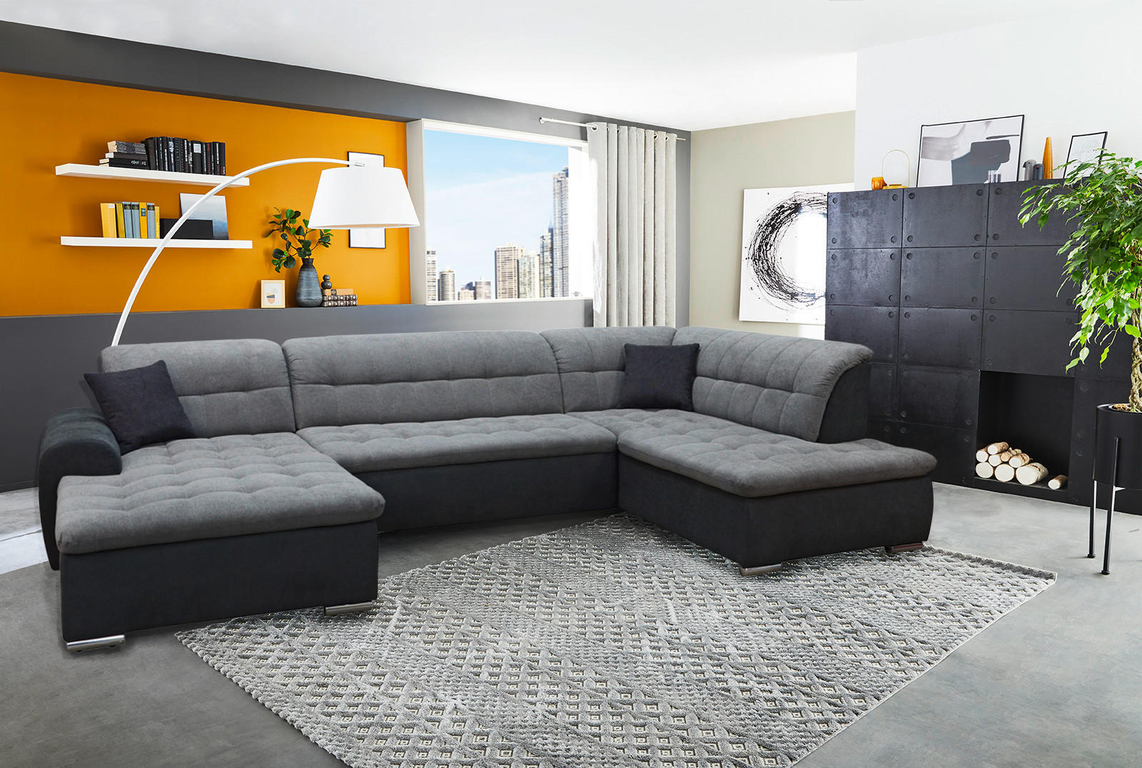 Wohnlandschaft Edard new schwarz grau B/H/T: ca. 348x85x197 cm Edard new - schwarz/Chrom (348,00/85,00/197,00cm)