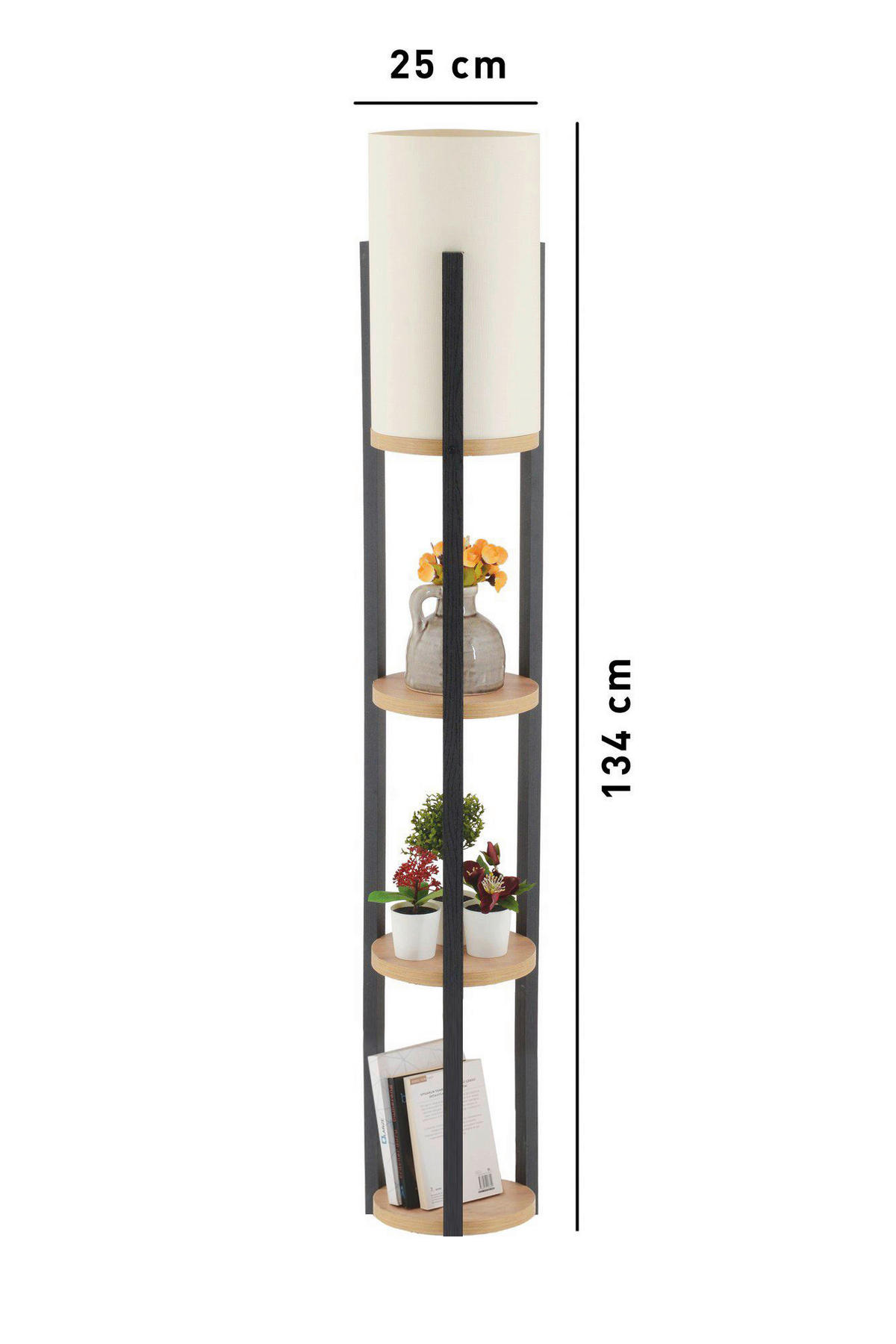 Opviq Stehleuchte natur schwarz MDF B/H/L: ca. 21x135x21 cm E27 1 Brennstellen Circle Nora - natur/schwarz (21,00/21,00/135,00cm) - Opviq