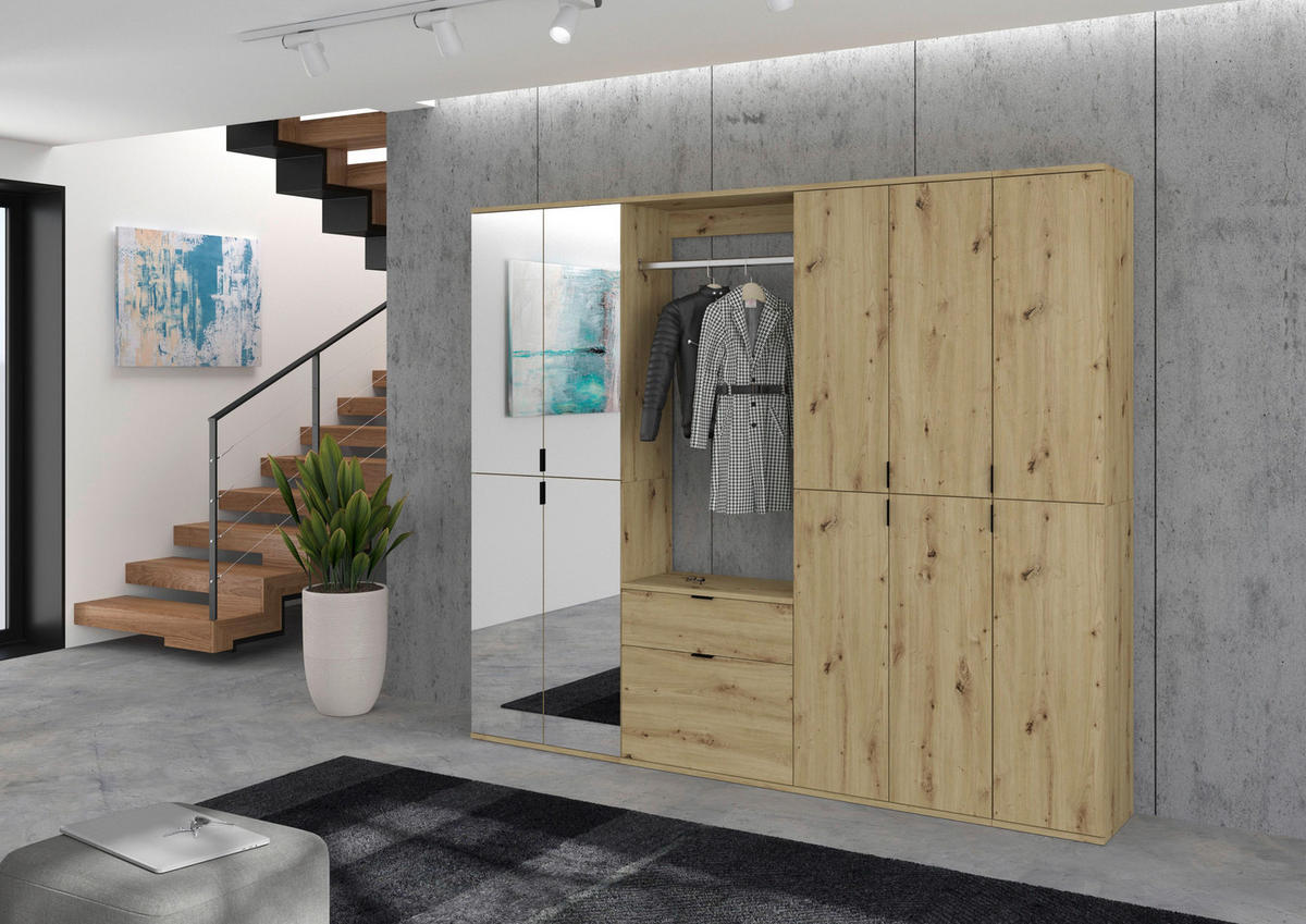 Garderobe PROJEKT Eiche Artisan Nachbildung Spiegel B/H/T: ca. 213x193x34 cm PROJEKT - Eiche (213,00/193,00/34,00cm) - xonox.home