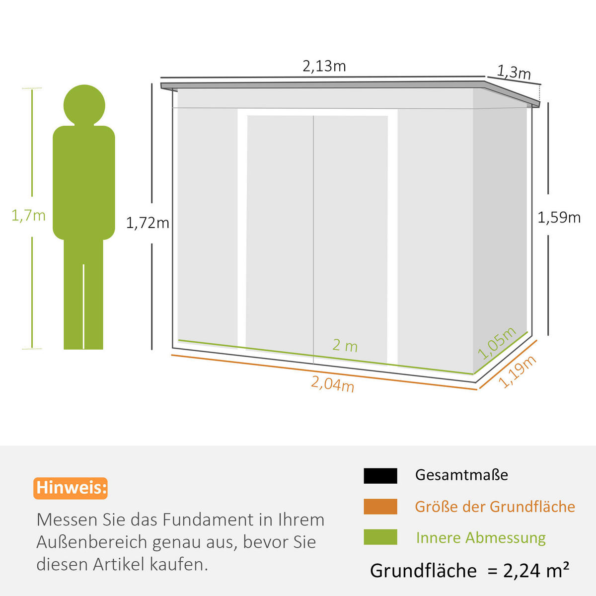 Outsunny Gerätehaus grün B/H/L: ca. 130x173x213 cm Gerätehaus - grün (213,00/130,00/173,00cm) - Outsunny