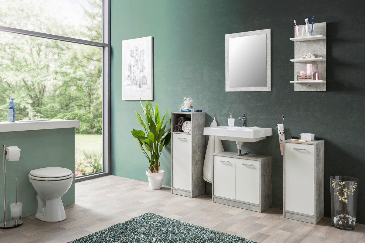 Bad-Set Madeira Beton Optik weiß B/H/T: ca. 123x76,5x28 cm Madeira - weiß (123,00/76,50/28,00cm)