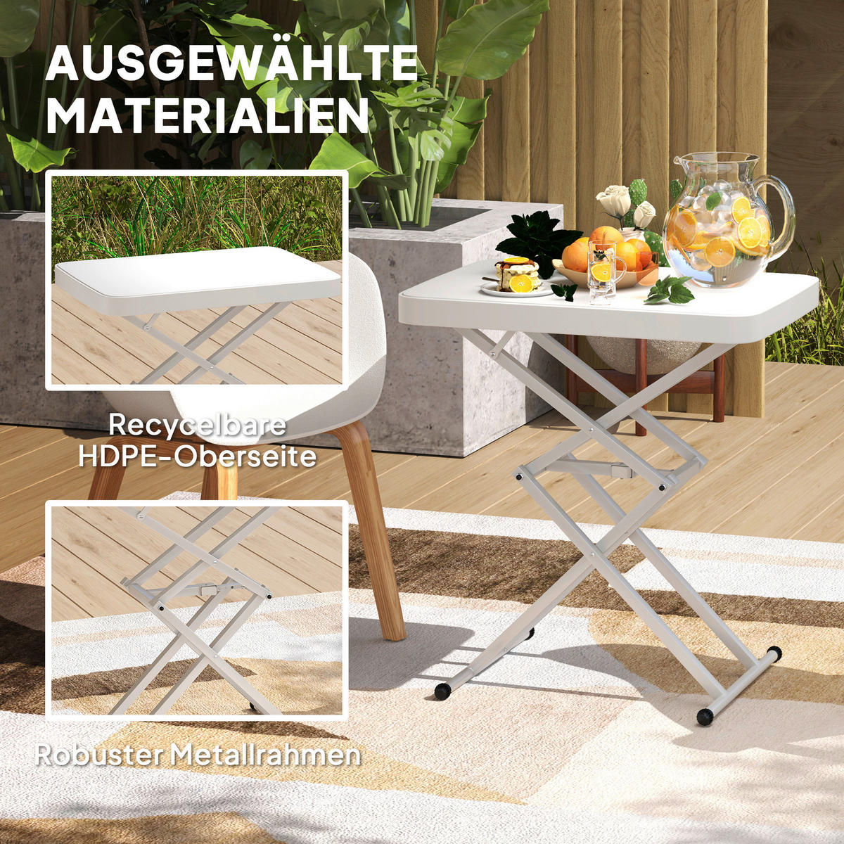 Outsunny Couchtisch weiß Metall B/H/L: ca. 45x70x65 cm Couchtisch - weiß (65,00/45,00/70,00cm) - Outsunny
