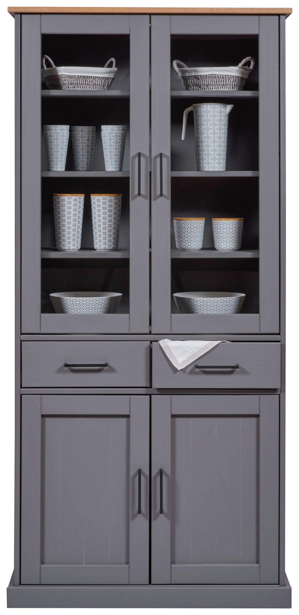 Vitrine Forenzo grau lackiert Holz B/H/L: ca. 38,4x190x90 cm Forenzo - grau (90,00/38,40/190,00cm) - Inter Link