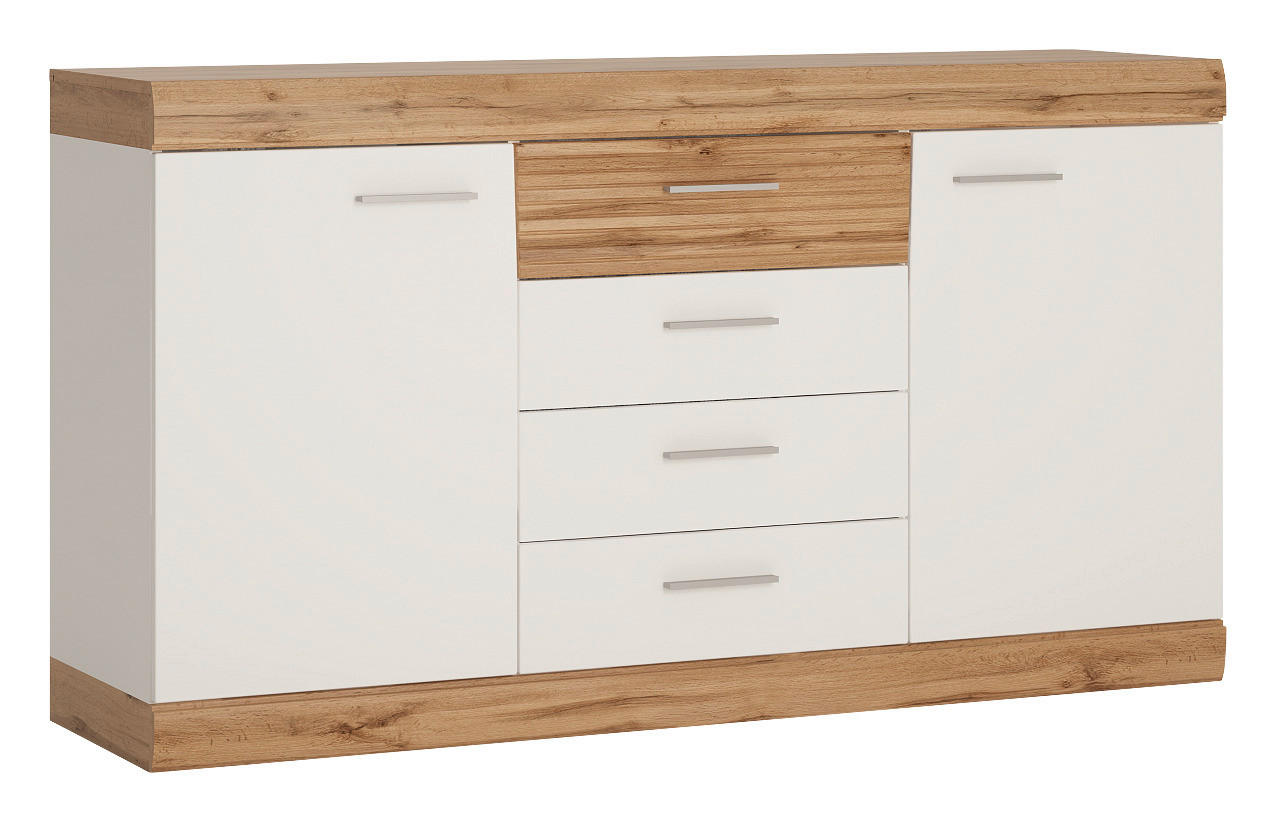 Sideboard Merida Eiche Wotan Nachbildung weiß Hochglanz B/H/T: ca. 157x87x42 cm Merida - Eiche/weiß (157,00/87,00/42,00cm)