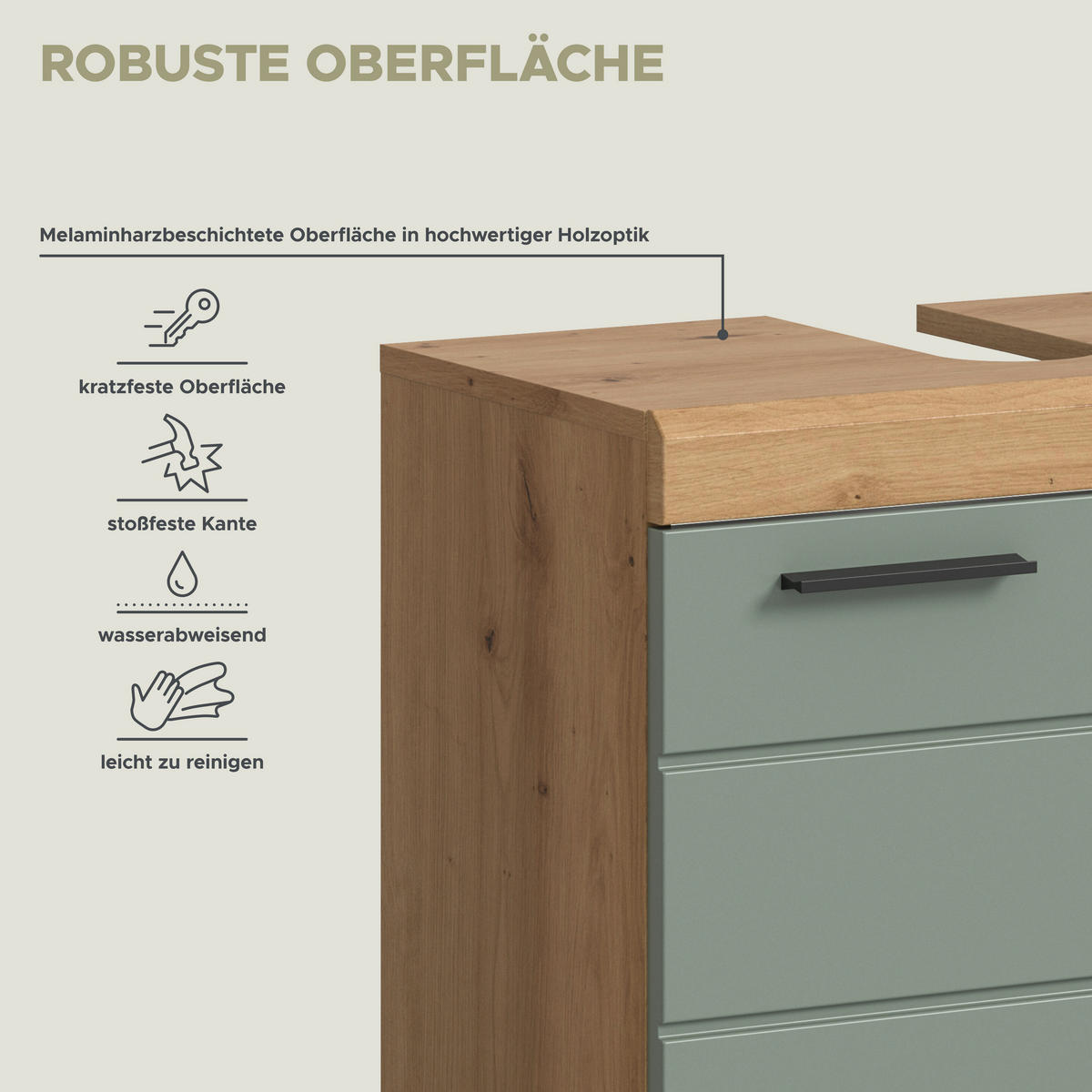 Waschbeckenunterschrank Scout Eiche Artisan Nachbildung salbei Nachbildung B/H/T: ca. 60x56x34 cm Scout - Eiche/salbei (60,00/56,00/34,00cm) - xonox.home
