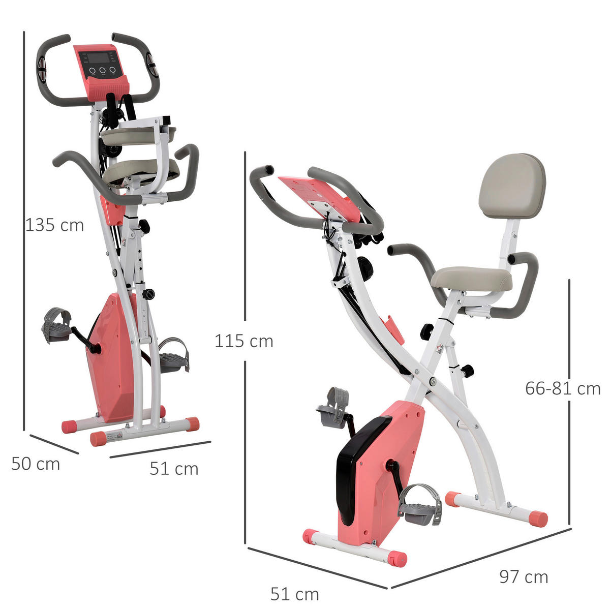 HOMCOM Fitness-Zubehör rosa Polypropylen B/H/L: ca. 51x97x115 cm Heimtrainer - weiß/rosa (115,00/51,00/97,00cm) - HOMCOM
