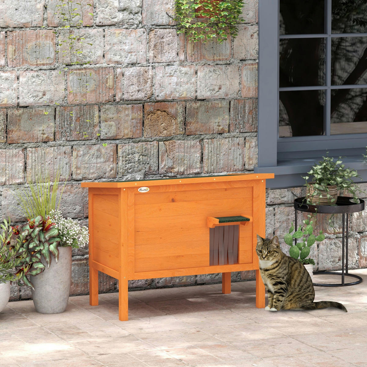 PawHut Katzenhütte orange Holz B/H/L: ca. 50x68,5x85 cm Katzenhütte - orange (85,00/50,00/68,50cm) - PawHut