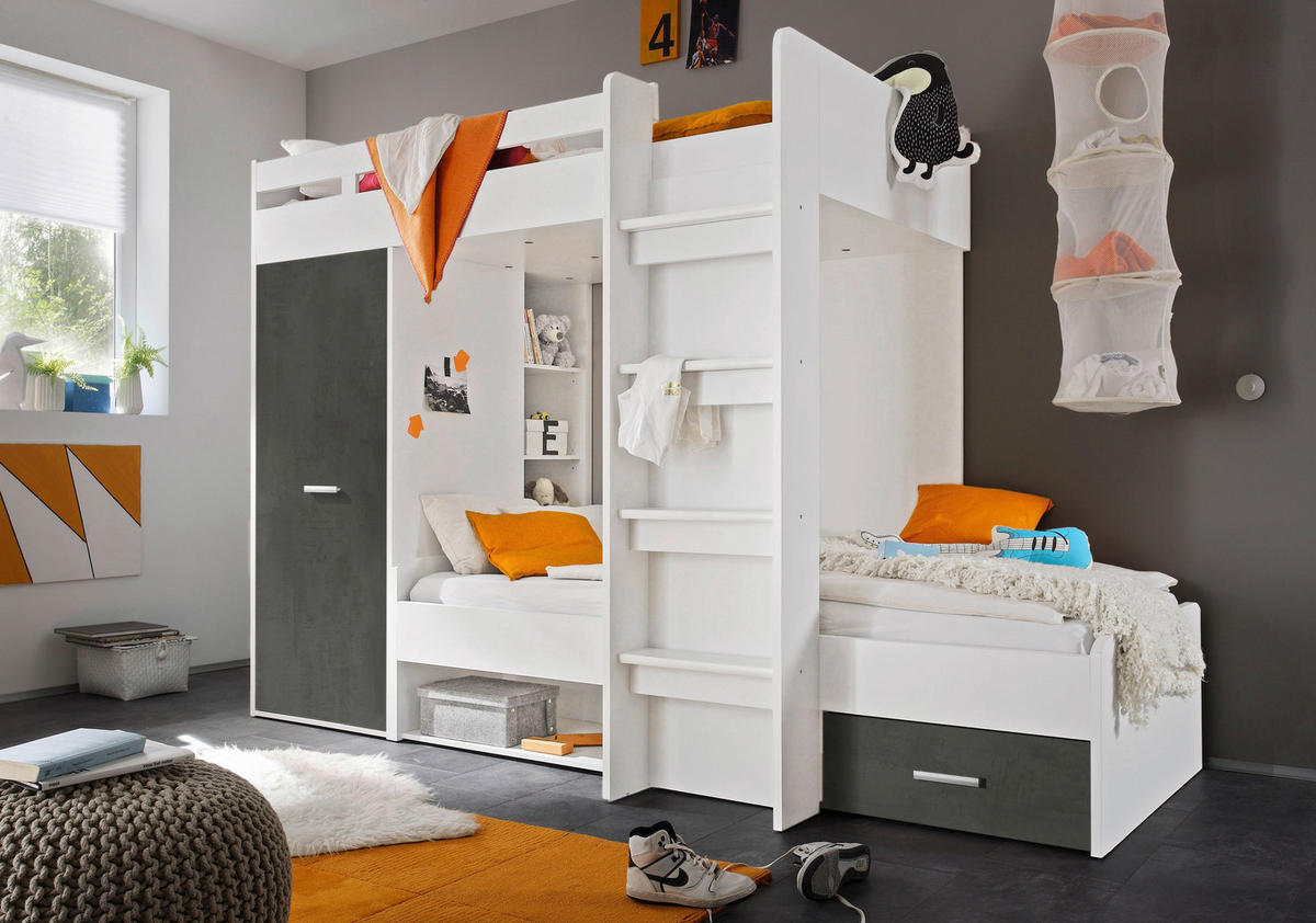 Hochbett Maxi weiß Beton Optik Liegefläche B/L: ca. 90x200 cm Maxi - Beton/weiß (269,00/180,00/115,00cm)