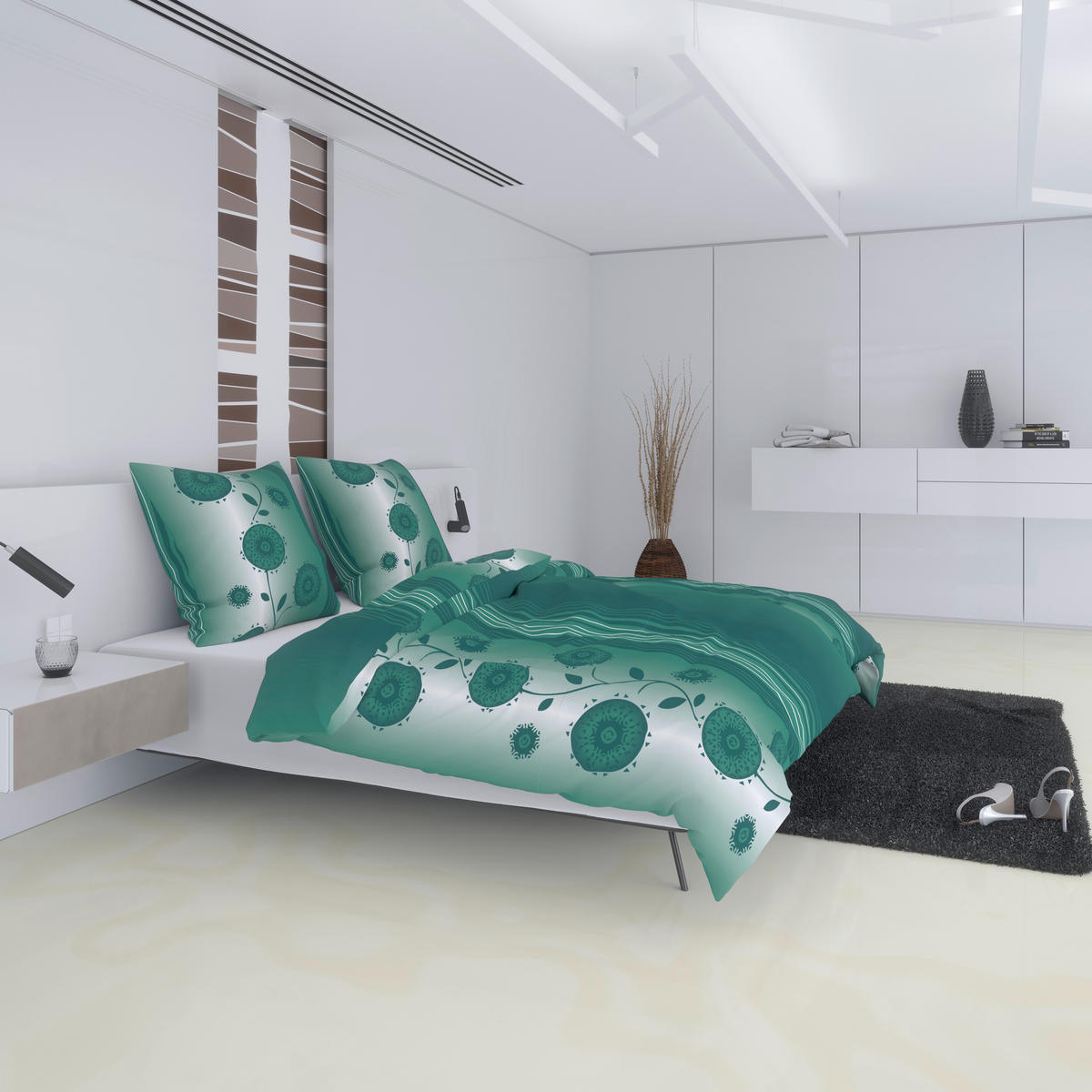 Microfaser Bettwäsche Fleece Bettwäsche_Fleece Blumen - grün (135,00/200,00cm)