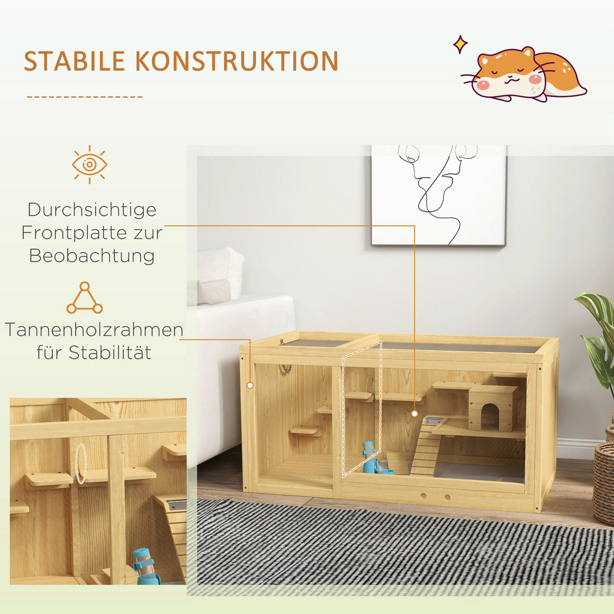 PawHut Tier-Zubehör natur Polypropylen B/H/L: ca. 50x100x50 cm Hamsterkäfig - natur (50,00/50,00/100,00cm) - PawHut