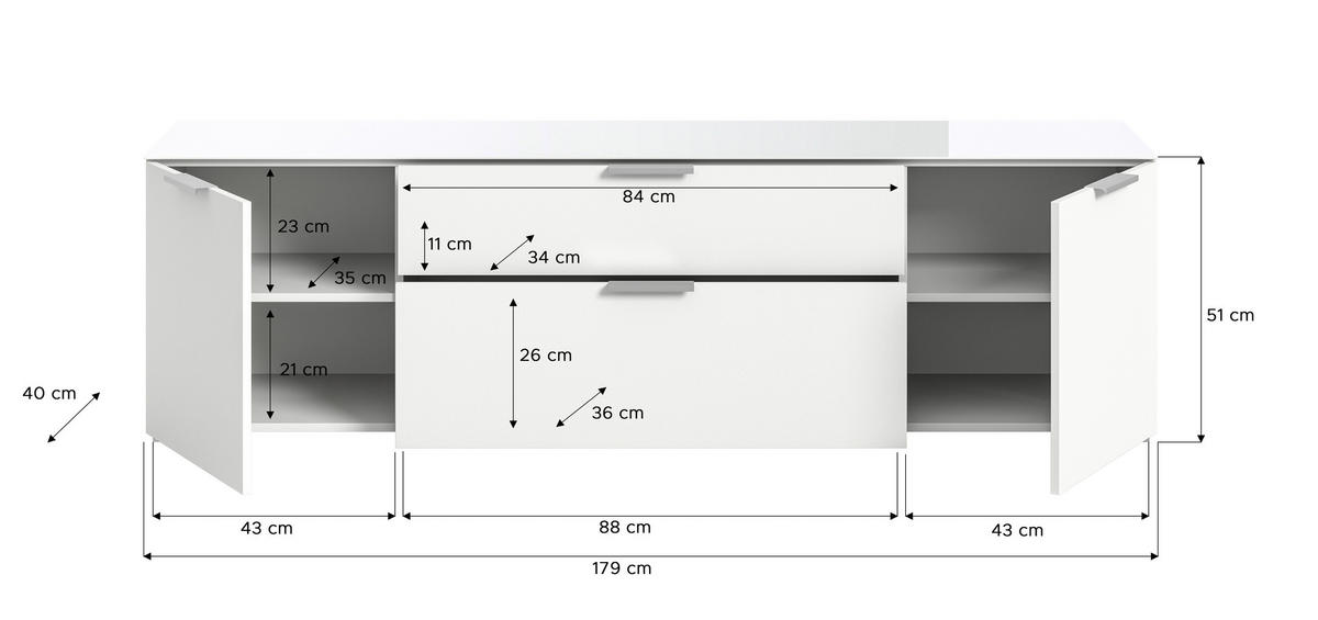 Kommode Ray weiß B/H/T: ca. 179x51x40 cm Ray - weiß (179,00/51,00/40,00cm) - xonox.home