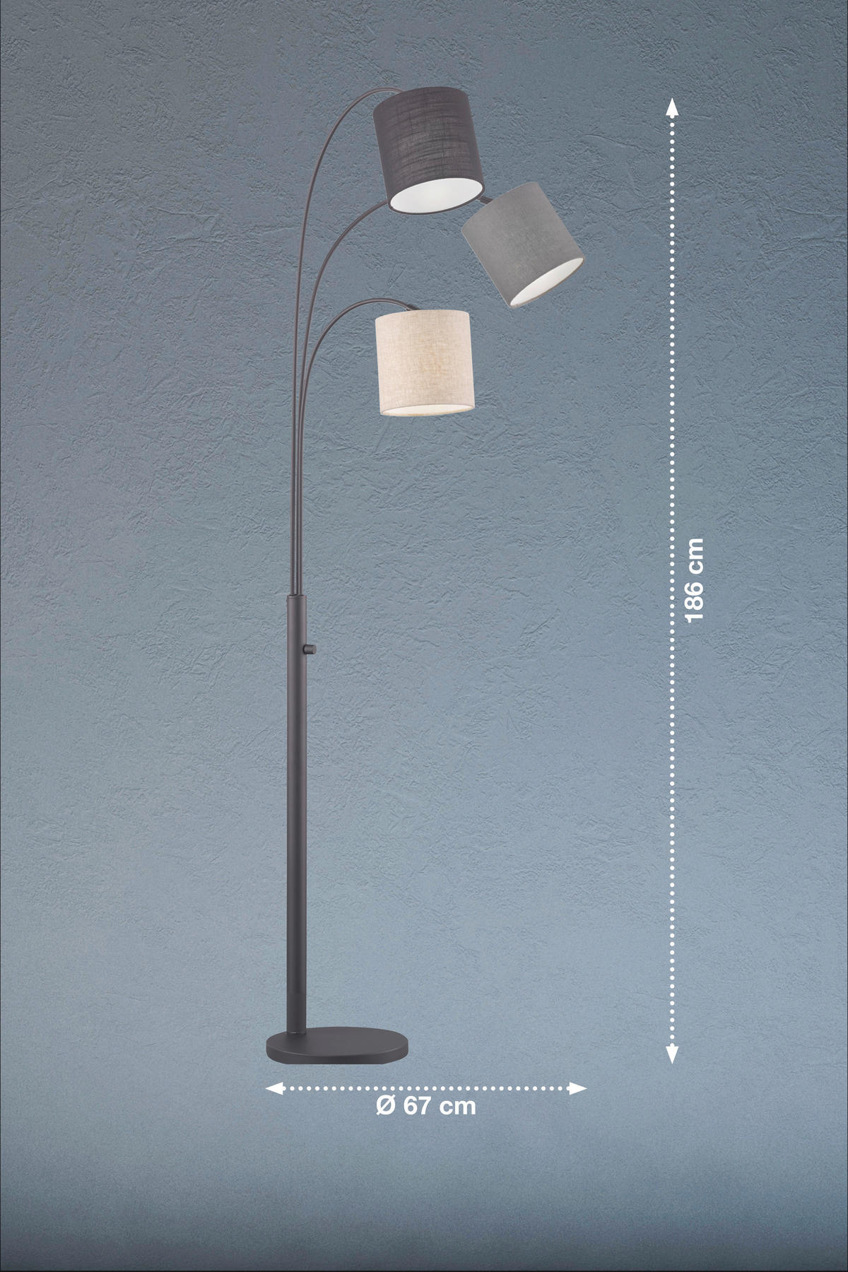 Fischer & Honsel Stehleuchte 40360 schwarz sand Leinen Metall H/D: ca. 186x67 cm E27 3 Brennstellen Shade - sand/schwarz (67,00/186,00cm) - Fischer & Honsel