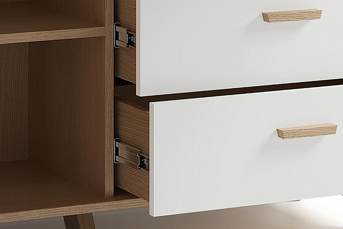 Highboard BASTIAN Eiche weiß B/H/T: ca. 120x131x36,5 cm BASTIAN - Eiche/weiß (120,00/131,00/36,50cm) - byLIVING