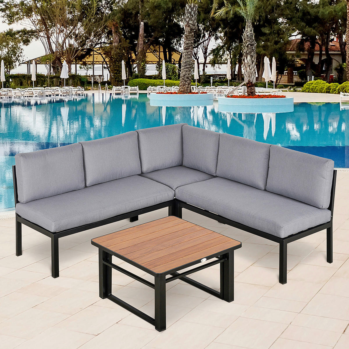 Outsunny Gartensitzgarnitur grau Aluminium B/H/L: ca. 65x73x120 cm Gartensitzgarnitur - grau (120,00/65,00/73,00cm) - Outsunny