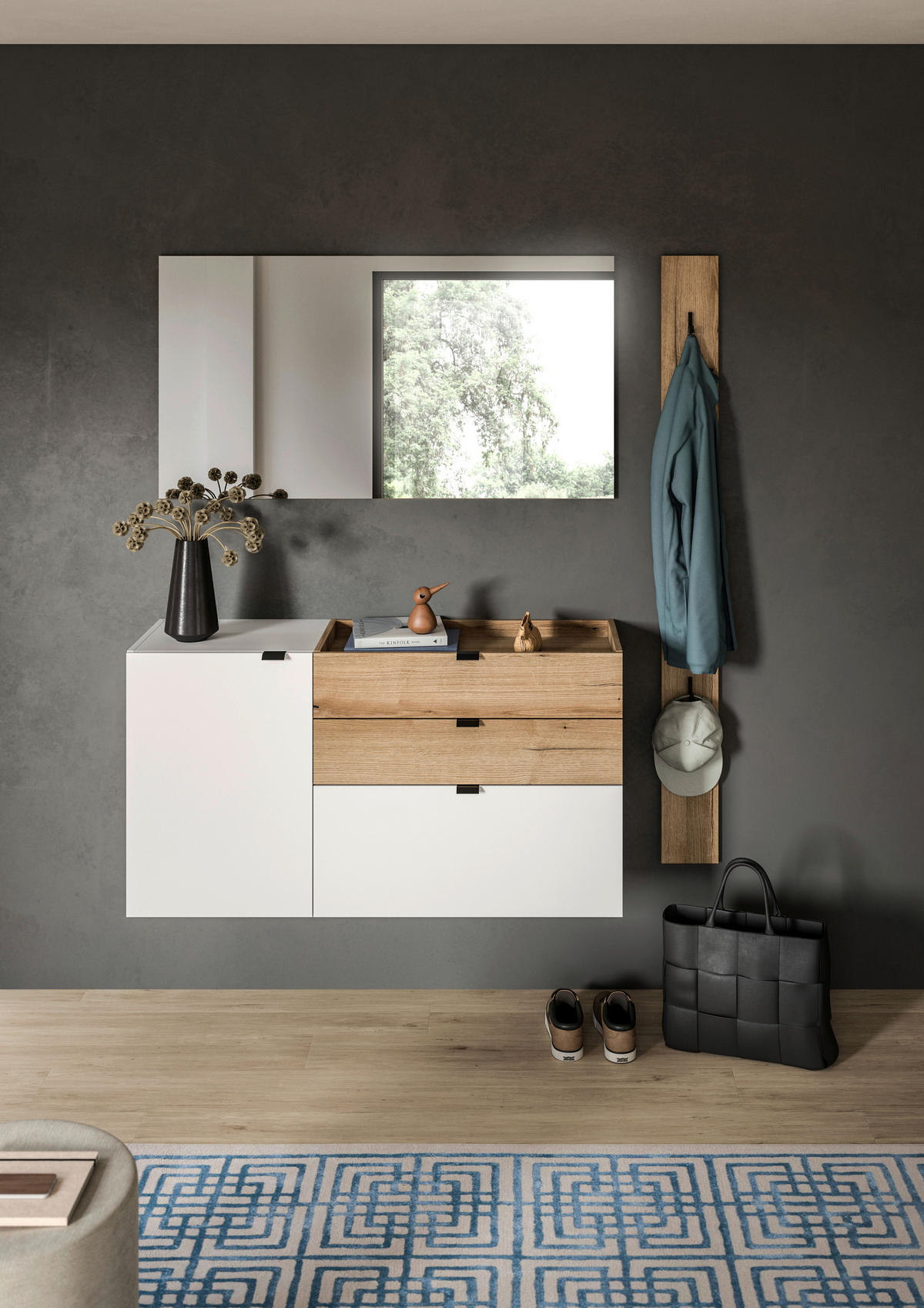 Garderobe Naro weiß Evoke Oak Nachbildung B/H/T: ca. 158x194x37 cm Naro - weiß (158,00/194,00/37,00cm) - xonox.home