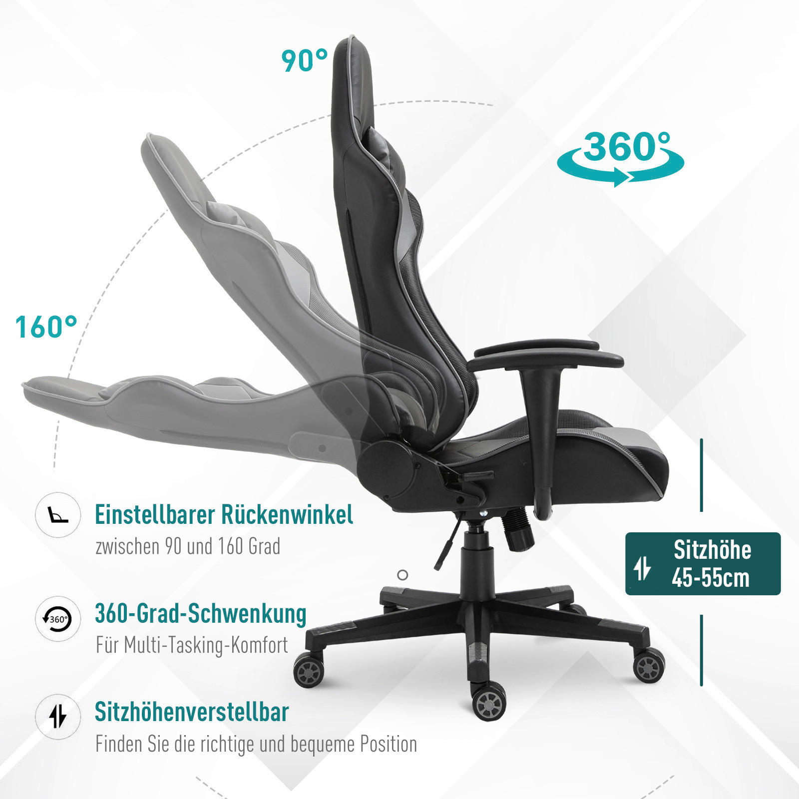 Gaming-Sessel 921-251 schwarz 921-251 - schwarz (67,50/136,00/56,00cm) - Vinsetto