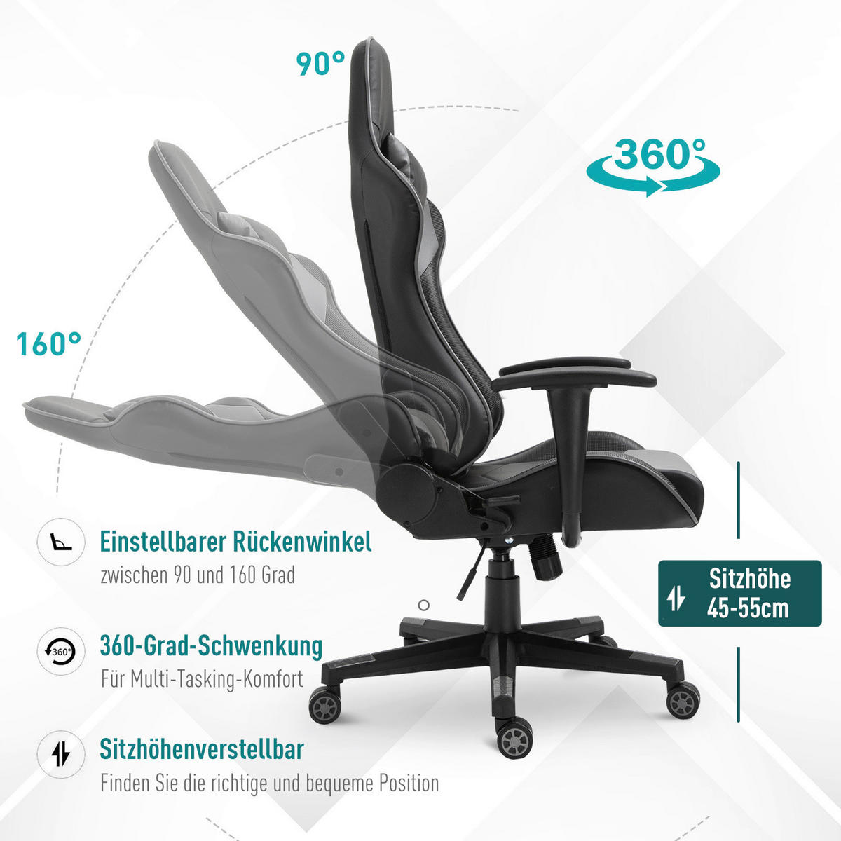 Gaming-Sessel 921-251 schwarz 921-251 - schwarz (67,50/136,00/56,00cm) - Vinsetto